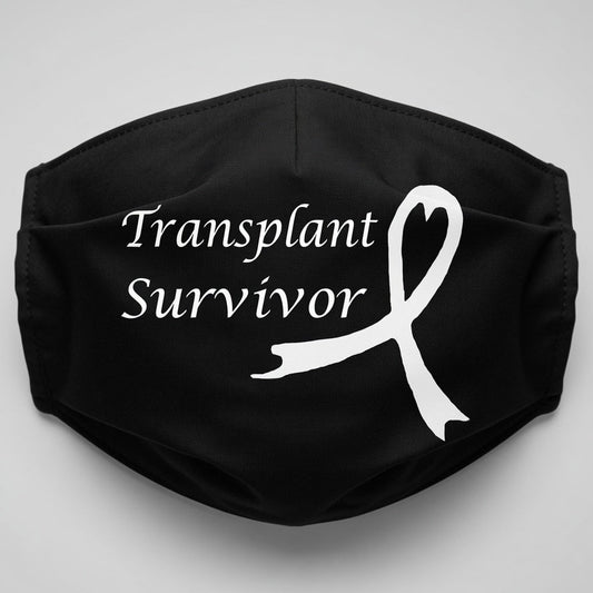 Transplant survivor white decal on black mask