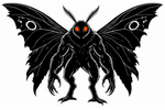 Mothman decal design with spread moth wings, eye-spot markings and clawed hands