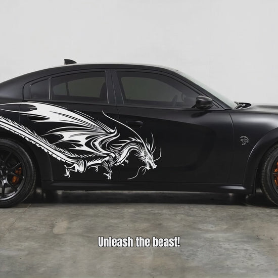 Dragon with wings white vinyl deval on balck car video