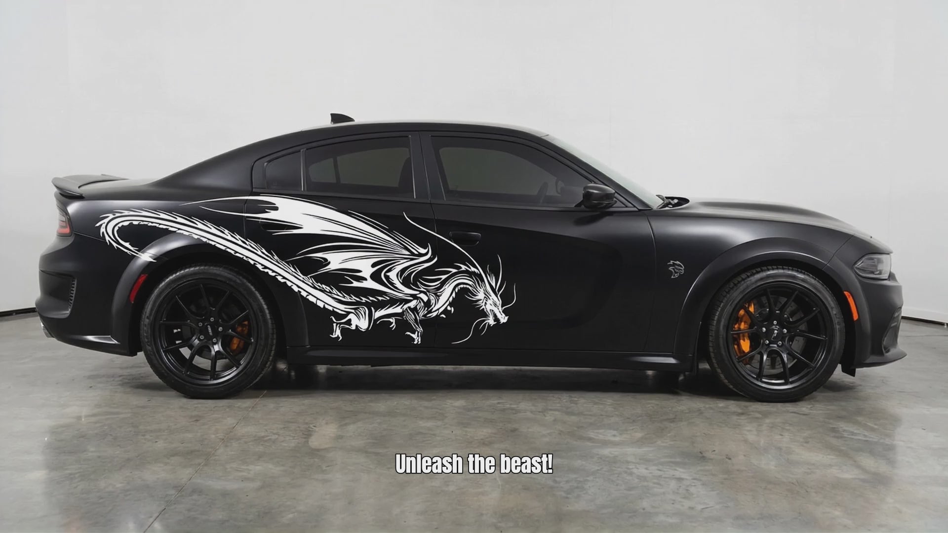 Dragon with wings white vinyl deval on balck car video