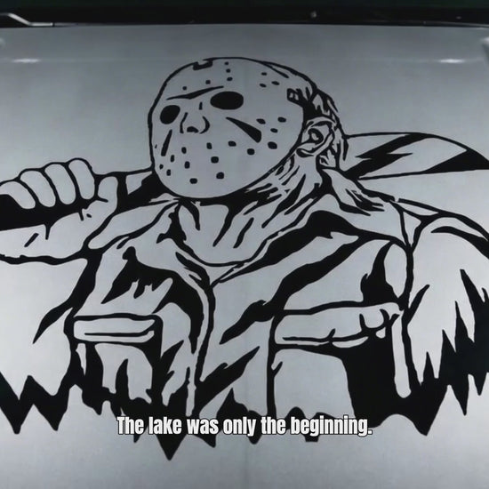 Jason Voorhees black vinyl decal animated on car hood