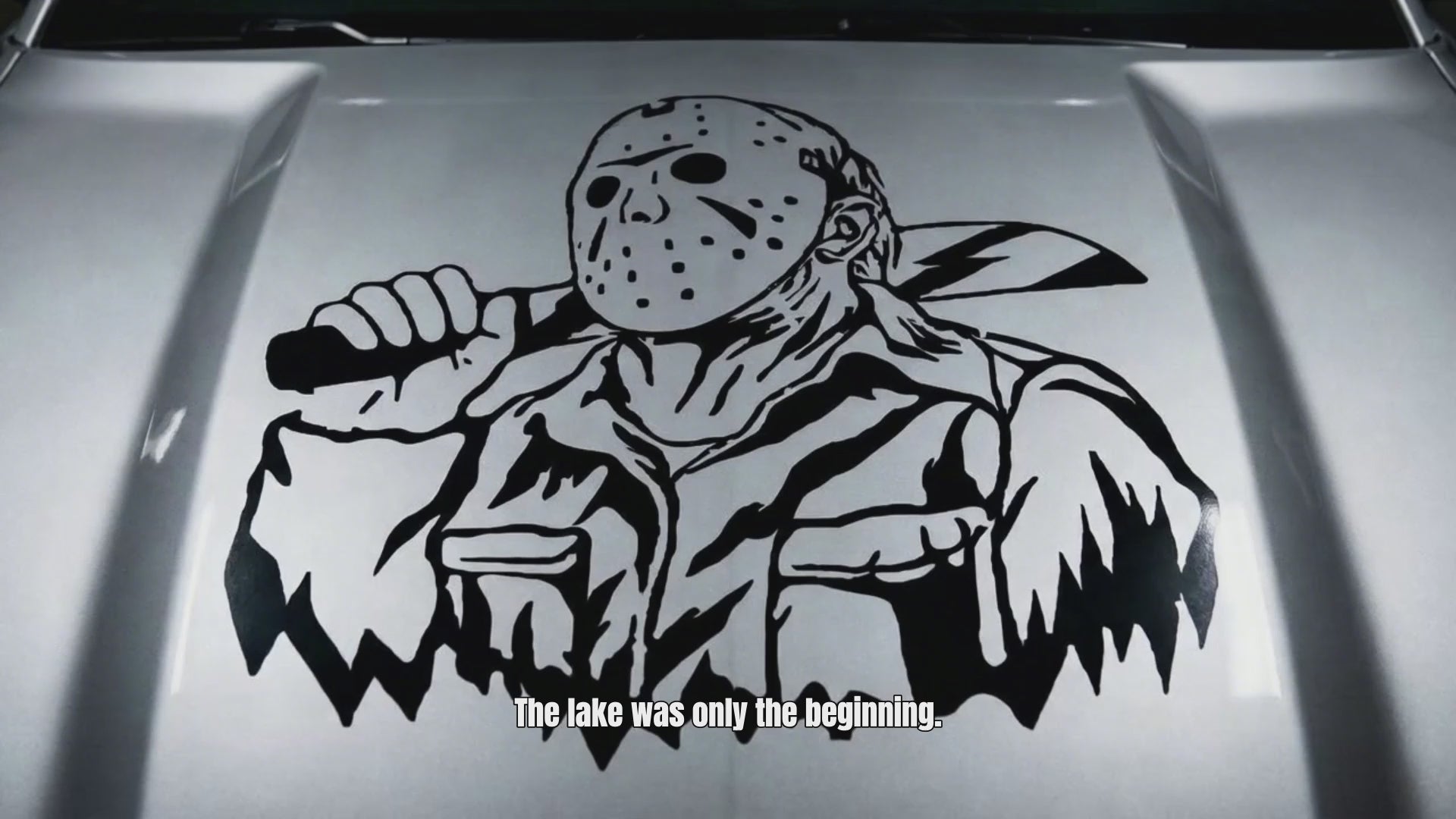 Jason Voorhees black vinyl decal animated on car hood