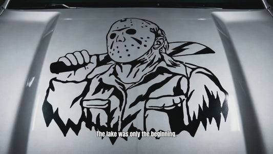 Jason Voorhees black vinyl decal animated on car hood