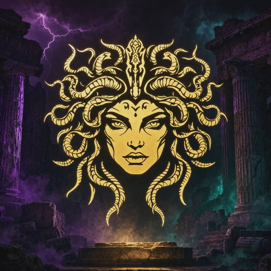Medusa vinyl decal in gold set as a video