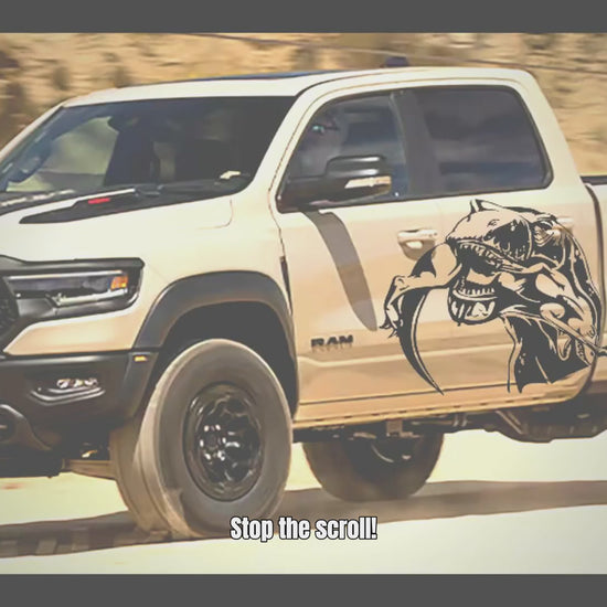 T-rex eating raptor vinyl decal video