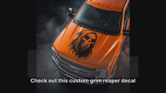 Ghost Skull Flame Vinyl Decal | Flaming Skull Car Decal | Grim Reaper Style Hood Graphic | Gothic Skull Sticker for Truck, Car, Wall Decor