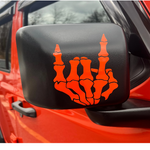 “Skeleton hand car decals pair (Horns style), white, 24×15.5 in, die‑cut with no background on rear window”