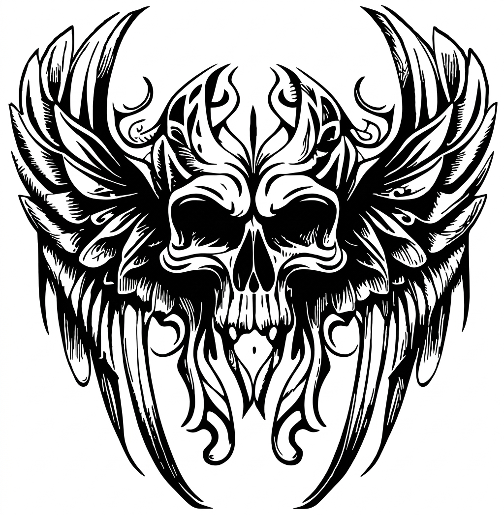 Gothic Skull Wings Wall Decal, Winged Skull Vinyl Sticker, Dark Bedroom Wall Art, Biker Skull Decal,