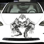 “Black Skull Evil Jester square wall/car decal, 29×29, high‑contrast silhouette on hood”