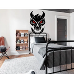 “Black matte skull devil decal with red‑eye inlay (optional), applied to smooth interior wall, high‑contrast silhouette”