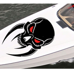 “Black matte skull with red‑eye inlay (optional) wall/hood decal, 37×29 in, high‑contrast silhouette”