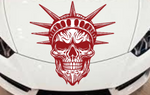 “Red Skull with Crown hood/wall decal, 28×28, high‑contrast silhouette on smooth painted surface. 