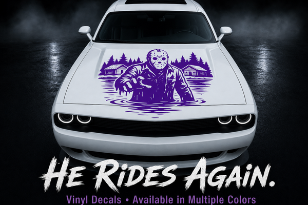Jason Voorhees Vinyl Decal in purple on white challenger