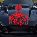 Spiderman red vinyl decal on black car hood
