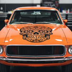 Sugar skull viny decal in black vinyl on orange car