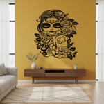 Black vinyl sugar skull decal on interior wall 