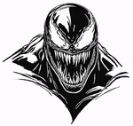 “Venom‑inspired car/wall vinyl decal, white, die‑cut with no background on yellow car hood”