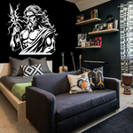 “Zeus‑inspired warrior lightning vinyl hood decal, white on wall  die‑cut with no background”