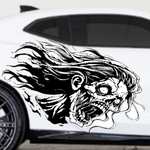 “Female zombie vinyl car/wall decal, white, die‑cut with no background on white car”