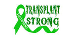 “green ‘Transplant Strong’ car decal on light tailgate, 11‑inch width, high‑contrast lettering”