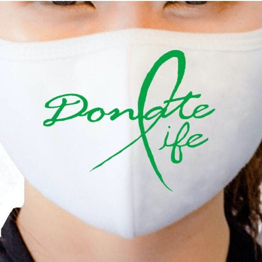Donate Life decal in HTV Vinyl applied to a white mask