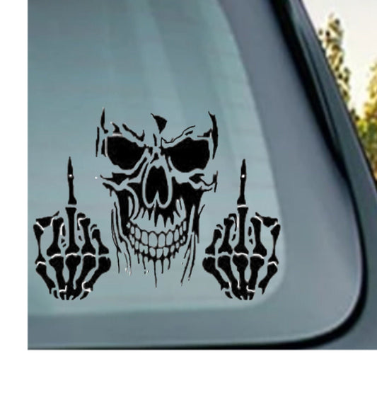 Skull with Middle Fingers Auto Accent Decal, Skulls Car Vinyl, Skull middle fingers Car Decal ,Hot Car Decal ,Car Side Decal,Car Door Decal