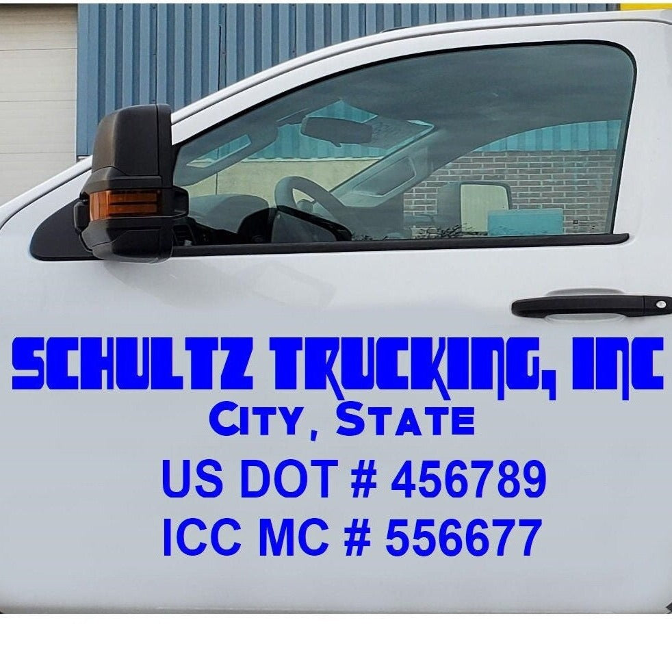 Truck Door Vinyl Lettering, Company Name, Location with 2 Regulation Numbers Decal, 2 Pack, Commercial Door Lettering, Quality Vinyl