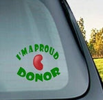 “I’m a Proud Kidney Donor vinyl car window decal, white, 9‑inch width, die‑cut with no background”