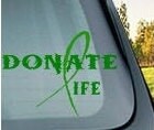“Donate Life organ donor vinyl car window decal, white, 9‑inch width”