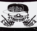 Black matte skull with shades hood/wall decal, large size, high‑contrast silhouette on smooth painted surface