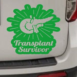“Pancreas Transplant Survivor vinyl car window decal, white, 9‑inch width, die‑cut with no background on tinted glass”