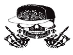 Black matte skull with shades hood/wall decal, large size, high‑contrast silhouette on smooth painted surface
