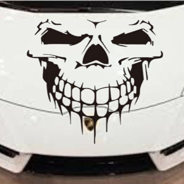 “Black matte skull square wall/car decal, 29×29, high‑contrast silhouette on smooth painted wall/car”