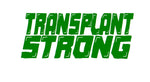 “Transplant Strong" vinyl car window decal, green 9‑inch width, die‑cut with no background on tinted rear glass