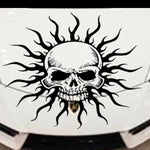 Skull Tribal vinyl car/wall decal, white, die‑cut with no background on tinted rear window