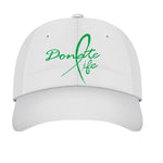 Organ Donation baseball cap, white cap with green HTV vinyl text, adjustable back