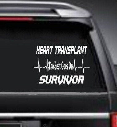 “Heart Transplant Survivor vinyl car window decal, white, 10‑inch width”