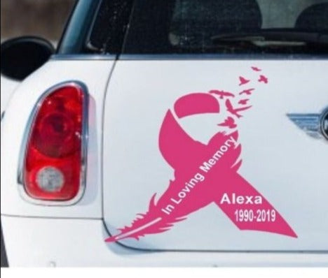 Breast Cancer, Pink Ribbon Decal Fight Breast Cancer, Breast Cancer Awareness, Breast Cancer Feather Birds, Custom Breast Cancer Memorial