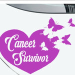 Cancer Survivor / Cancer Warrior vinyl car window decal, white, 10×8.5”
