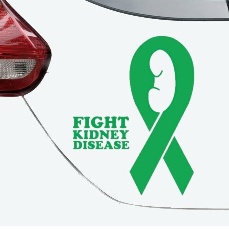 “Green Fight Kidney Disease awareness decal on smooth interior wall, 10‑inch width”