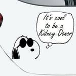 “It’s Cool To Be a Kidney Donor" vinyl car window decal, black, 9‑inch width, die‑cut with no background”