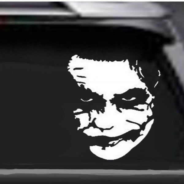 Joker‑inspired vinyl car/wall decal in white, 24‑inch tall, die‑cut with no background on rear window