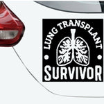 “Lung Transplant Survivor" vinyl car window decal, black, 8‑inch width, die‑cut with no background”