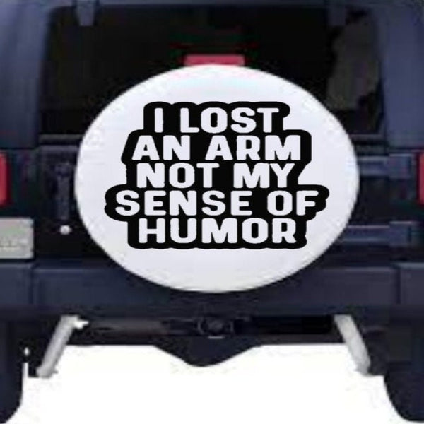 “I Lost an Arm vinyl car window decal, white, 10‑inch width, die‑cut with no background”
