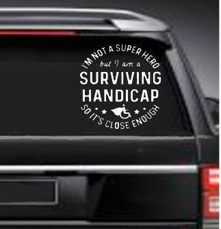 “Handicapped/Disabled vinyl car window decal, white, 7‑inch width, die‑cut with no background”