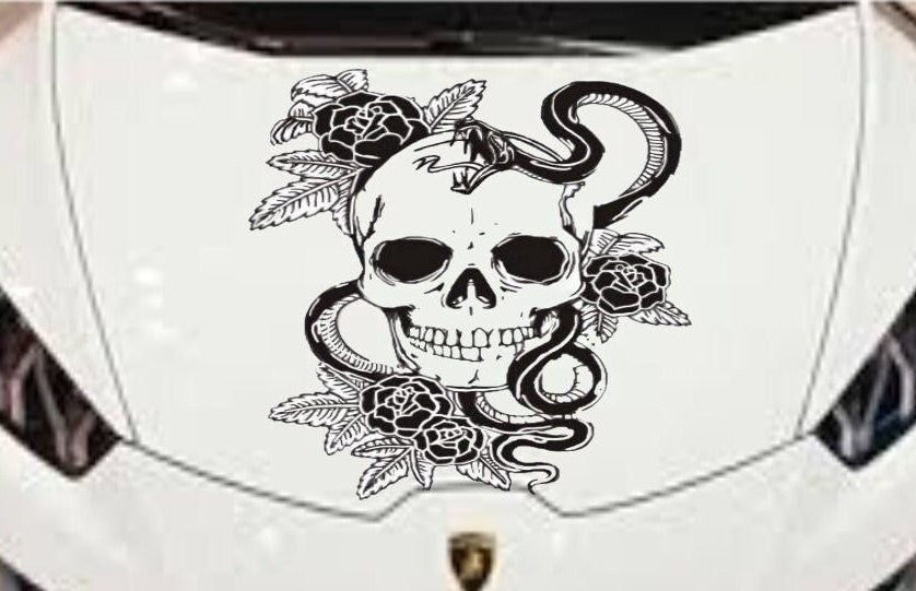 Skull, Snake Flowers Decal - due to the great amount detail on this decal, only large sizes are available