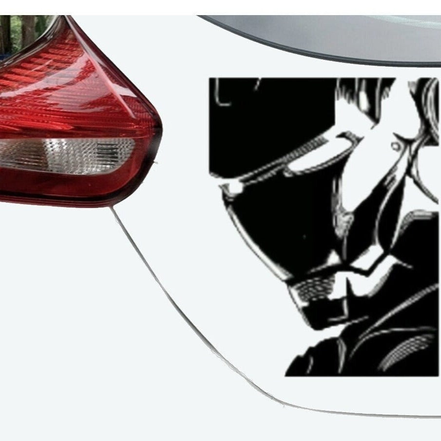 “Ironman ‑hero–inspired vinyl car/wall decal in black, 24‑inch tall, die‑cut with no background on rear window”