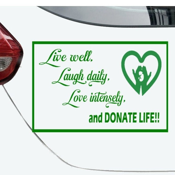 “Green ‘Donate Life’ awareness car decal on vehicle , 18‑inch width”