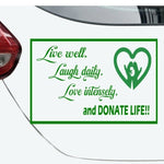 “Green ‘Donate Life’ awareness car decal on vehicle , 18‑inch width”