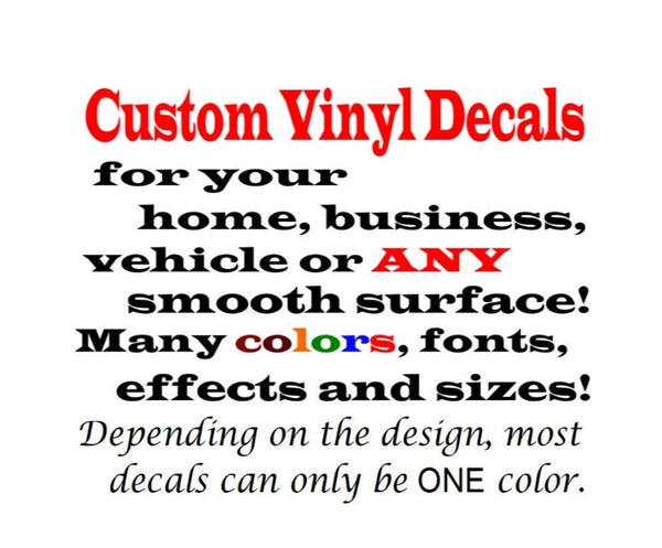 Custom vinyl text/logo decal on rear car window, white, 20×20”